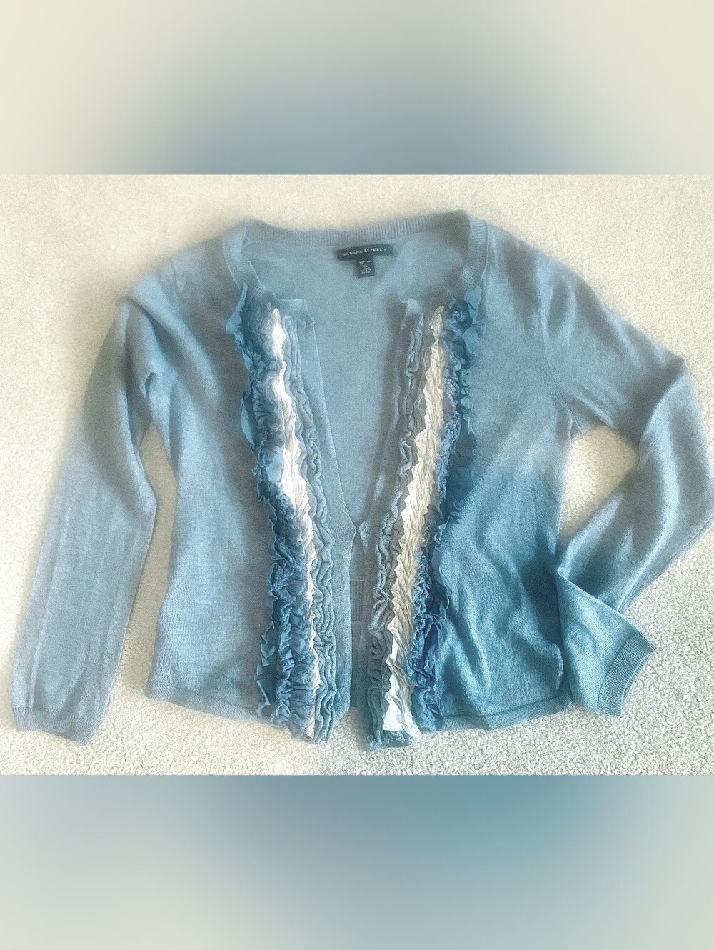 Banana Republic Light Blue Open-Front Ruffle Cardigan